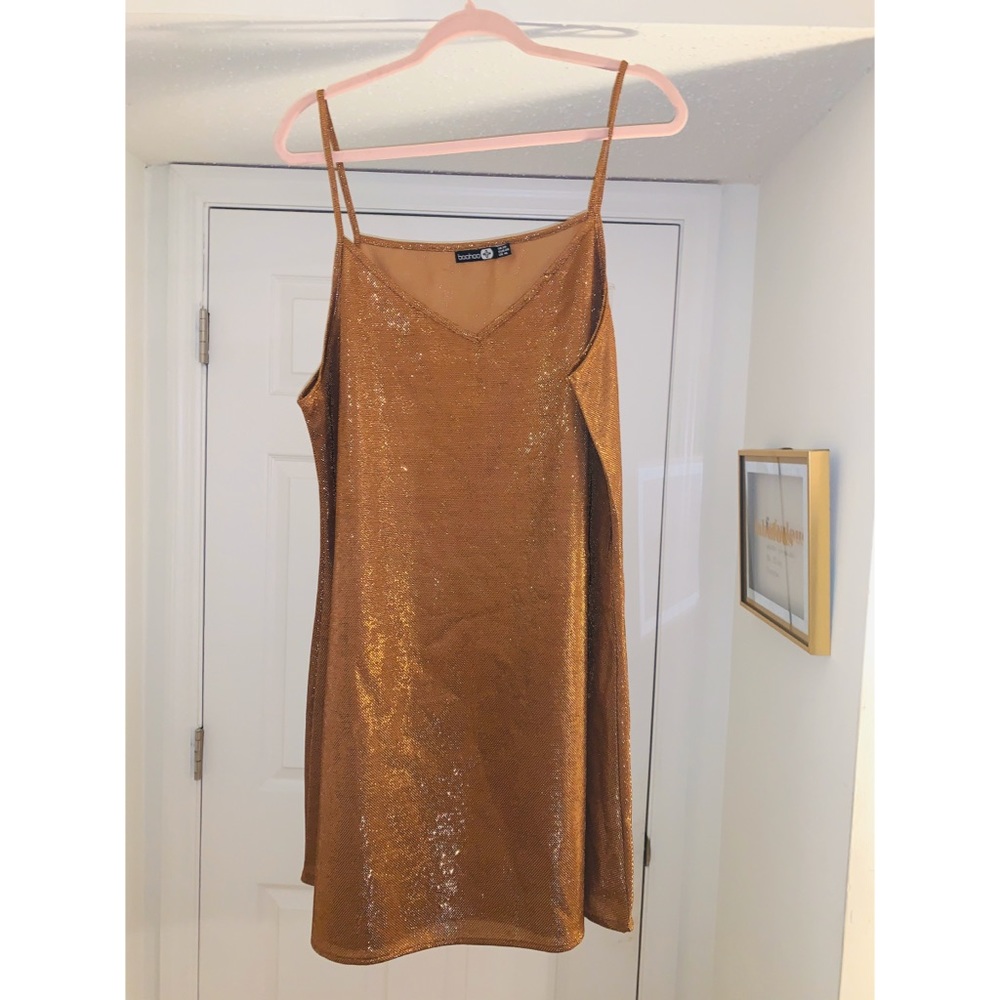 Boohoo Plus Brown Strappy Sequin Mini Dress 🤎✨